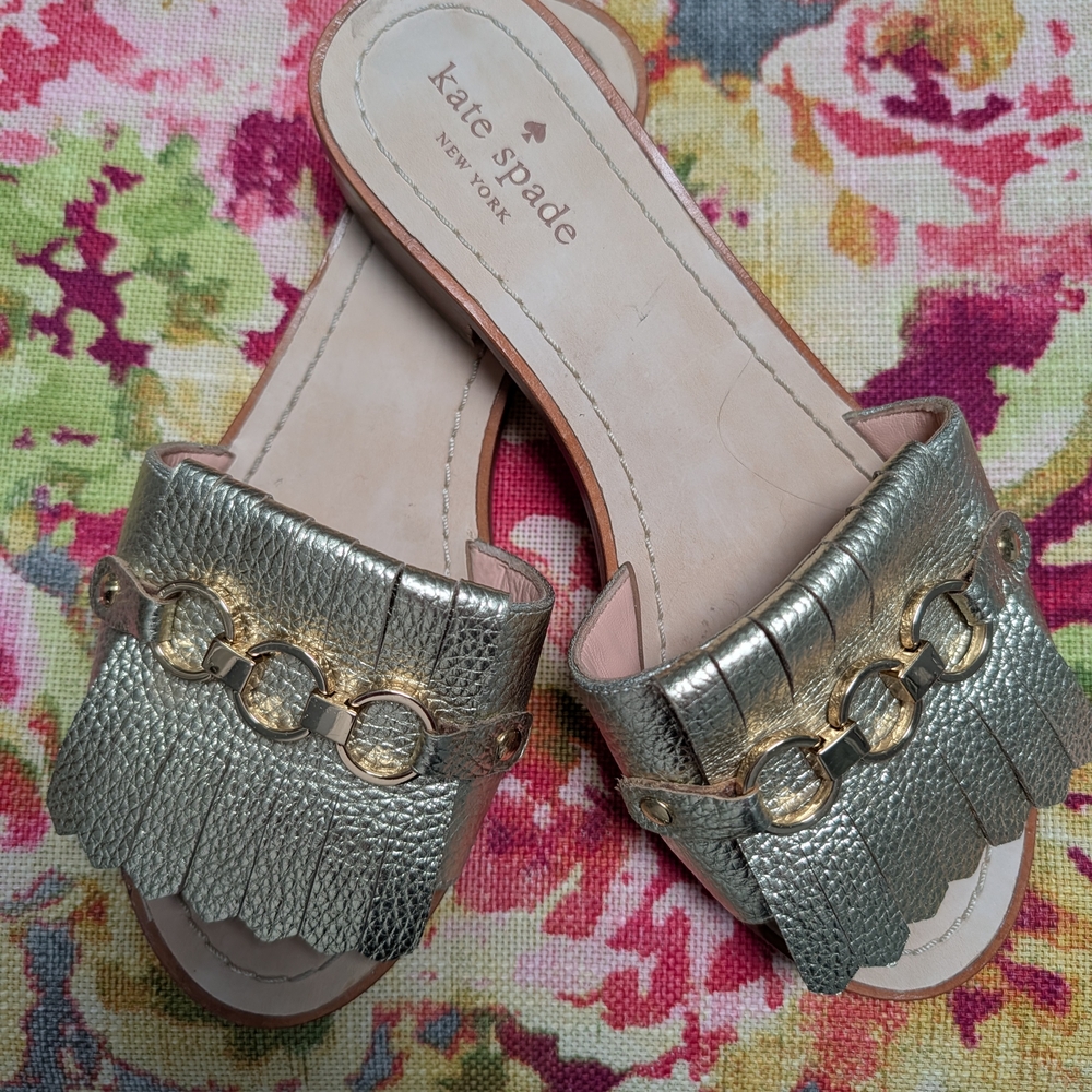 Kate Spade Gold Fringe Slide Sandals